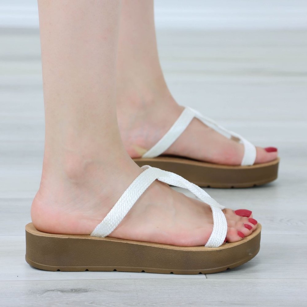 White T-Strap Gladiator Comfort Sandal Slip On Sliders - Picture 10 of 10
